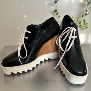 Stella McCartney Elyse Platform Oxford Wedge Lace-Up Heels - Size 40